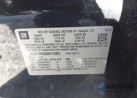 2013 GMC Terrain Sle-1 z USA, uszkodzony, nr VIN 2GKFLREK8D6170351
